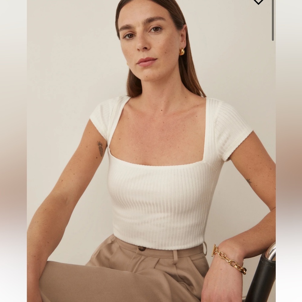 Reformation Bardot Ribbed Knit Top